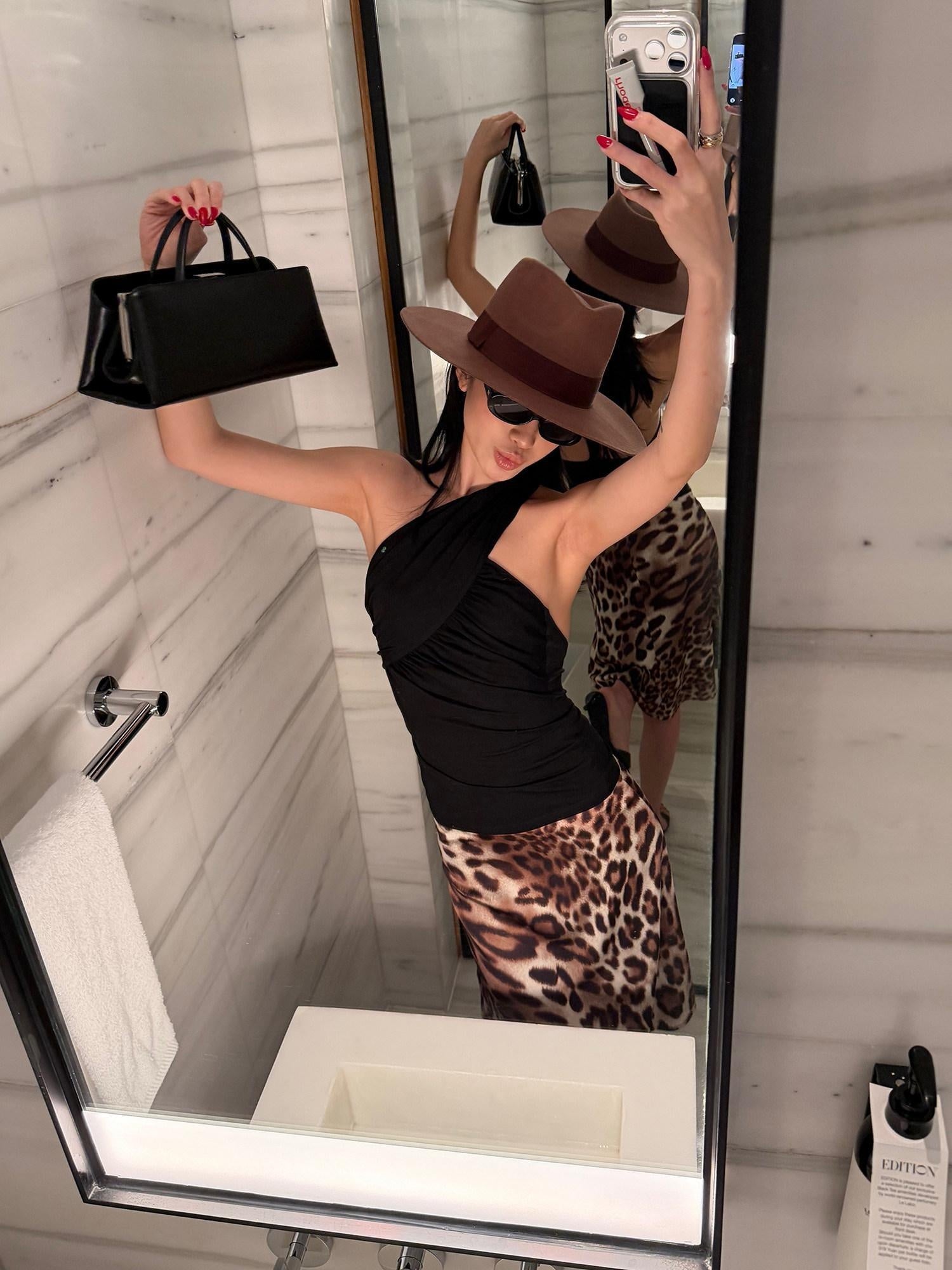 rovente Leopard Print Lined Bodycon Low Waist Zipper Polyester Woven Casual Midi Skits
