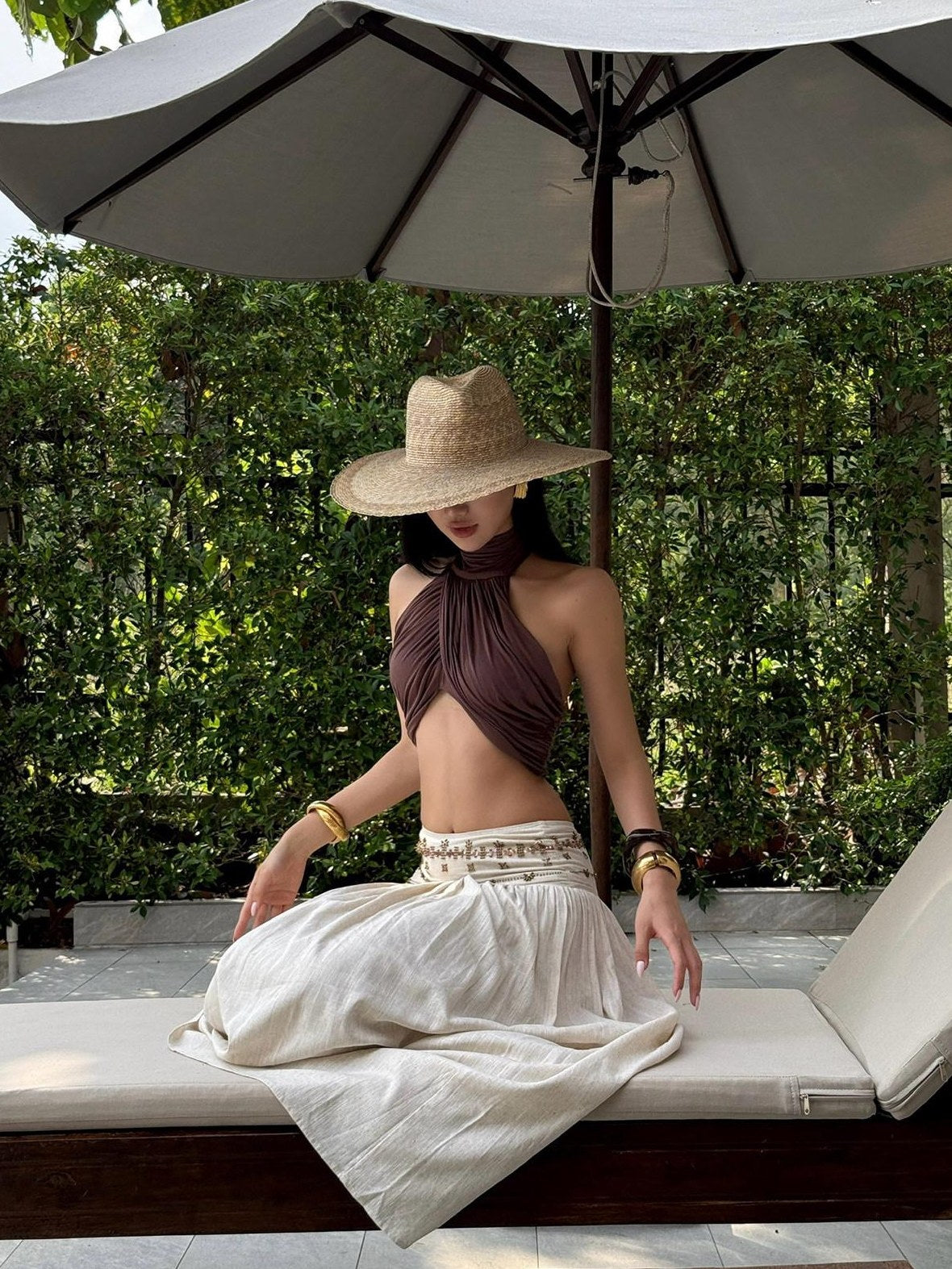 rovente Flattering A Line Vintage Commuter Low Waist Zipper Polyester Women Maxi Skits