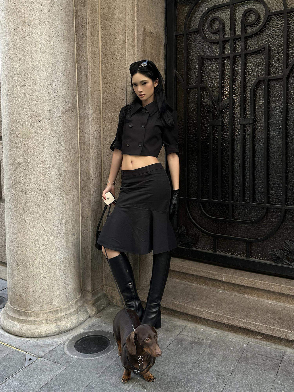 rovente Lined Asymmetric Low Waist Bodycon Zipper Women Daily Cotton Blend Midi Skits