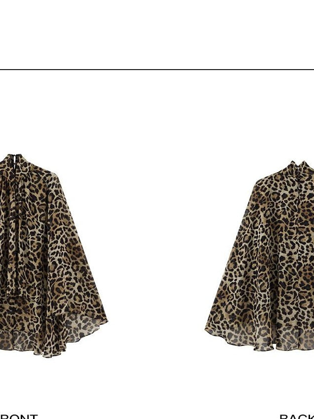 rovente 100 Percent Polyester Leopard High Neck Side Slit Button Shot Sleeve T-Shits