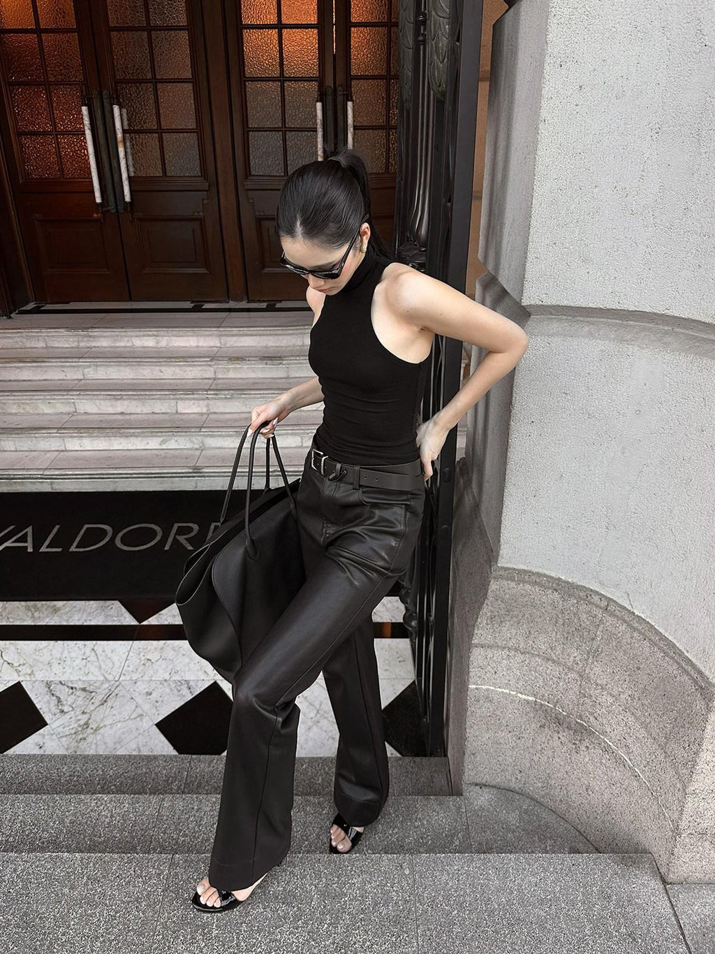rovente High Stretch Viscose Blend High Neck Slim Minimalist Black Knit Women Tank Tops