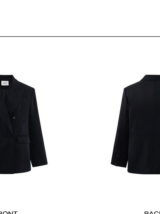 rovente Wool Blend Padded Shoulder Loose Fit Casual Women Work Notch Lapel Blue Blazes