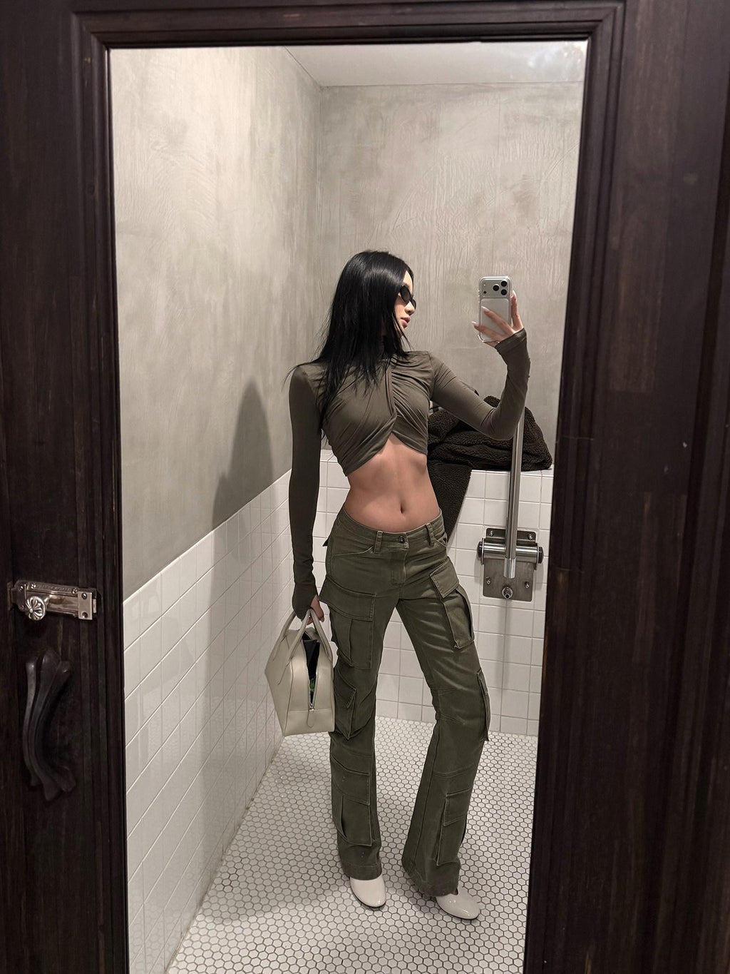 rovente Pure Cotton Zipper Pocket Casual Cargo Straight Leg Women Green Cago Pants