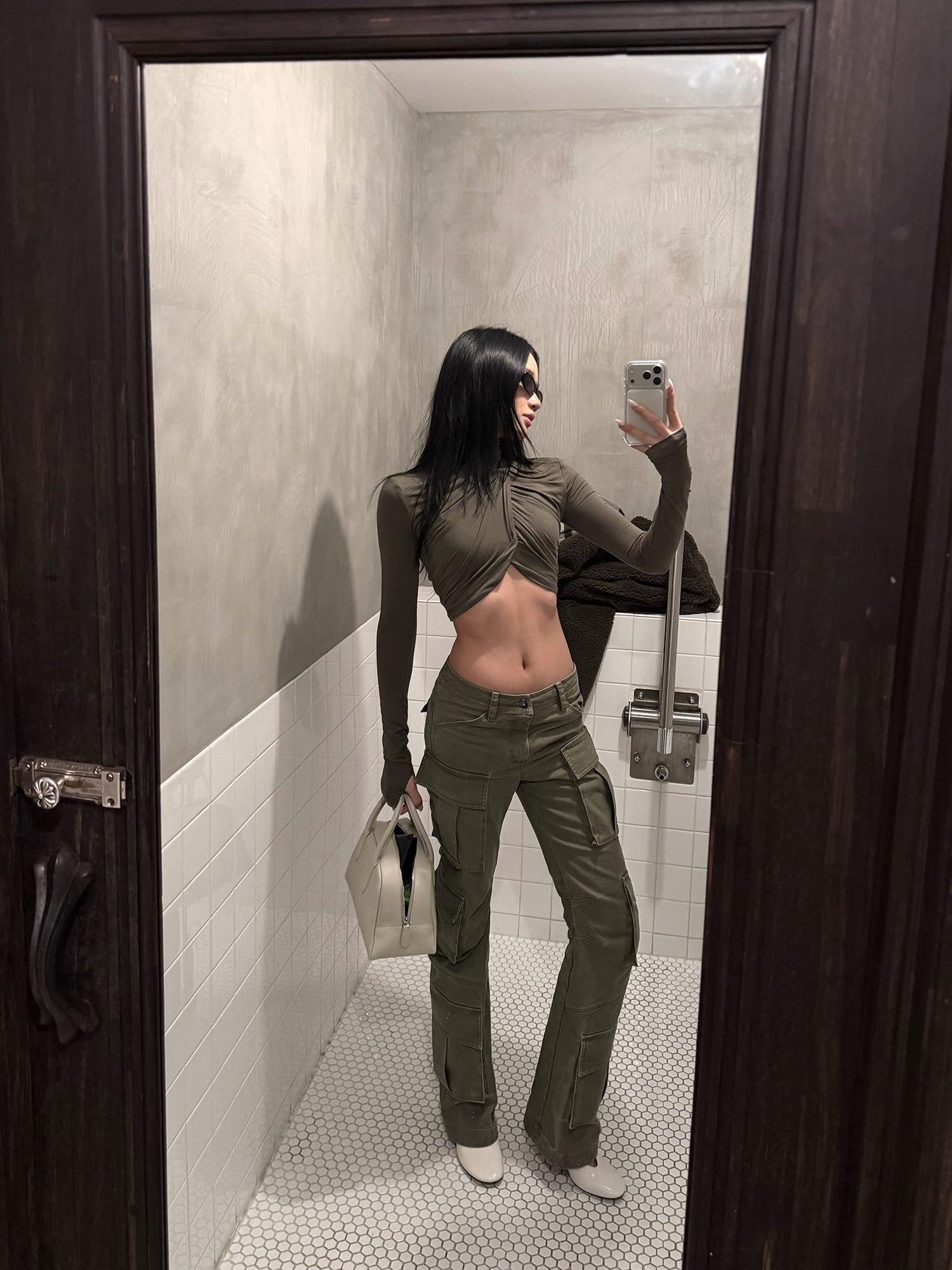 rovente Pure Cotton Zipper Pocket Casual Cargo Straight Leg Women Green Cago Pants