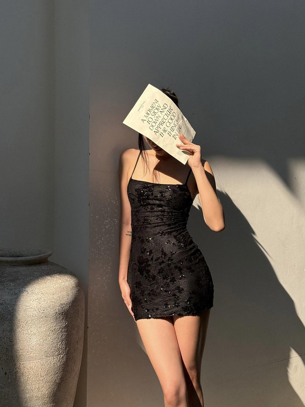 rovente Flattering Fitted Waist Sleeveless Cami Little Black Polyester Party Mini Desses