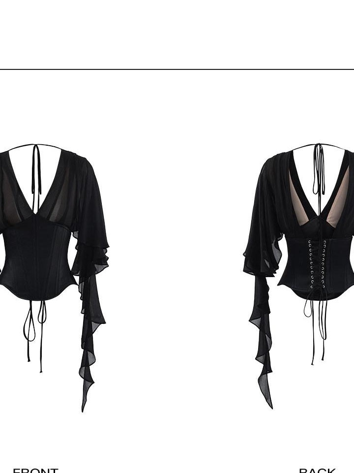 rovente Elegant V-neck Slim Black Viscose Women Travel Casual Shot Sleeve T-Shits
