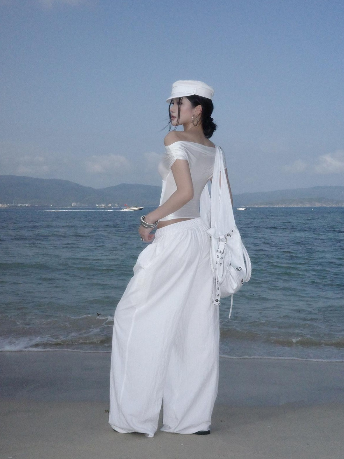 rovente Sexy Slim Tie Front Cropped White Bardot Top Women Travel Off Shoulde Cop Tops