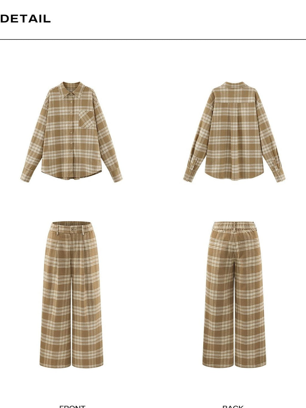 rovente 100 Percent Cotton Loose Plaid Button Long Sleeve Casual Women Top & Pants Sets