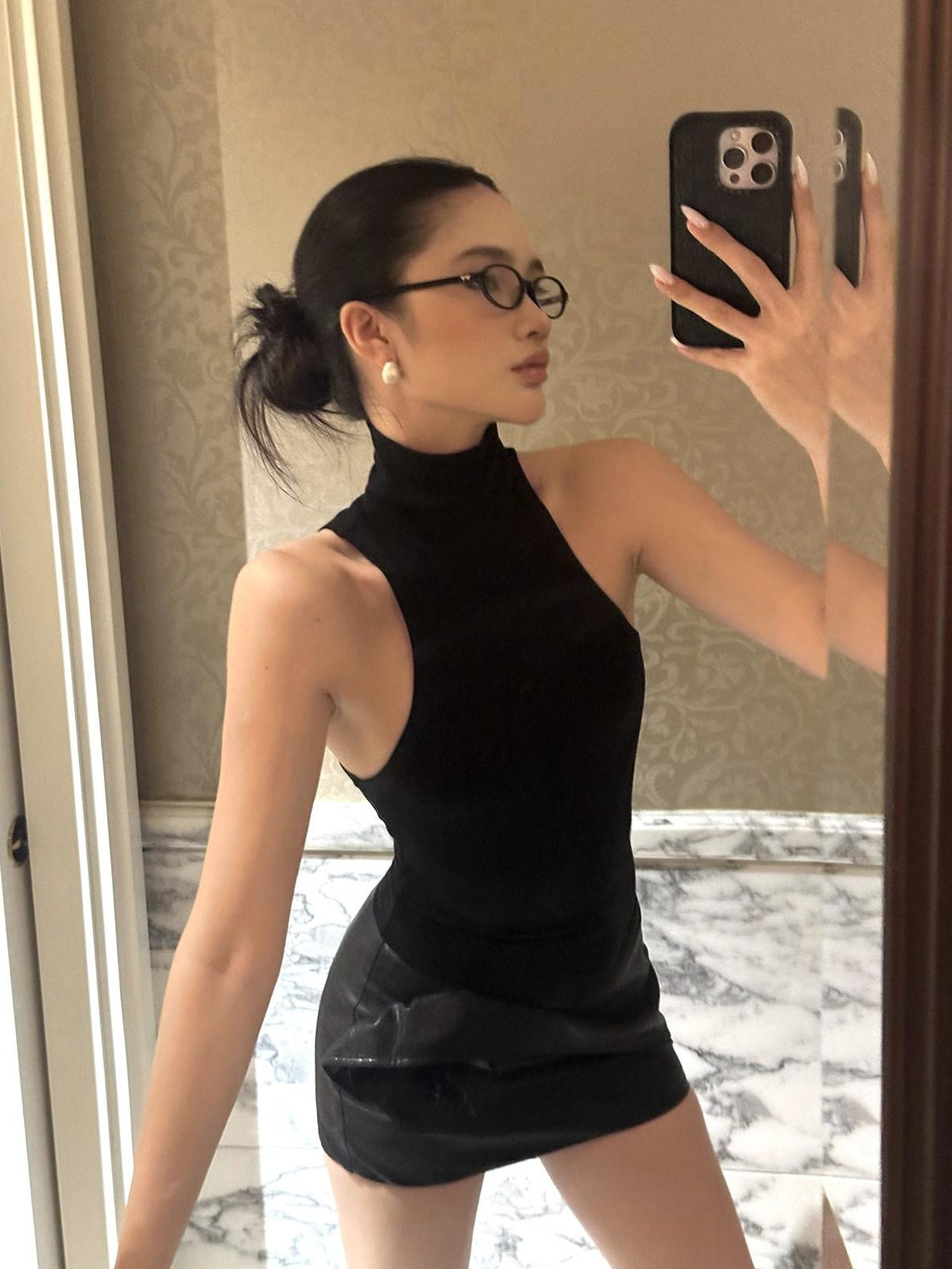 rovente High Stretch Viscose Blend High Neck Slim Minimalist Black Knit Women Tank Tops