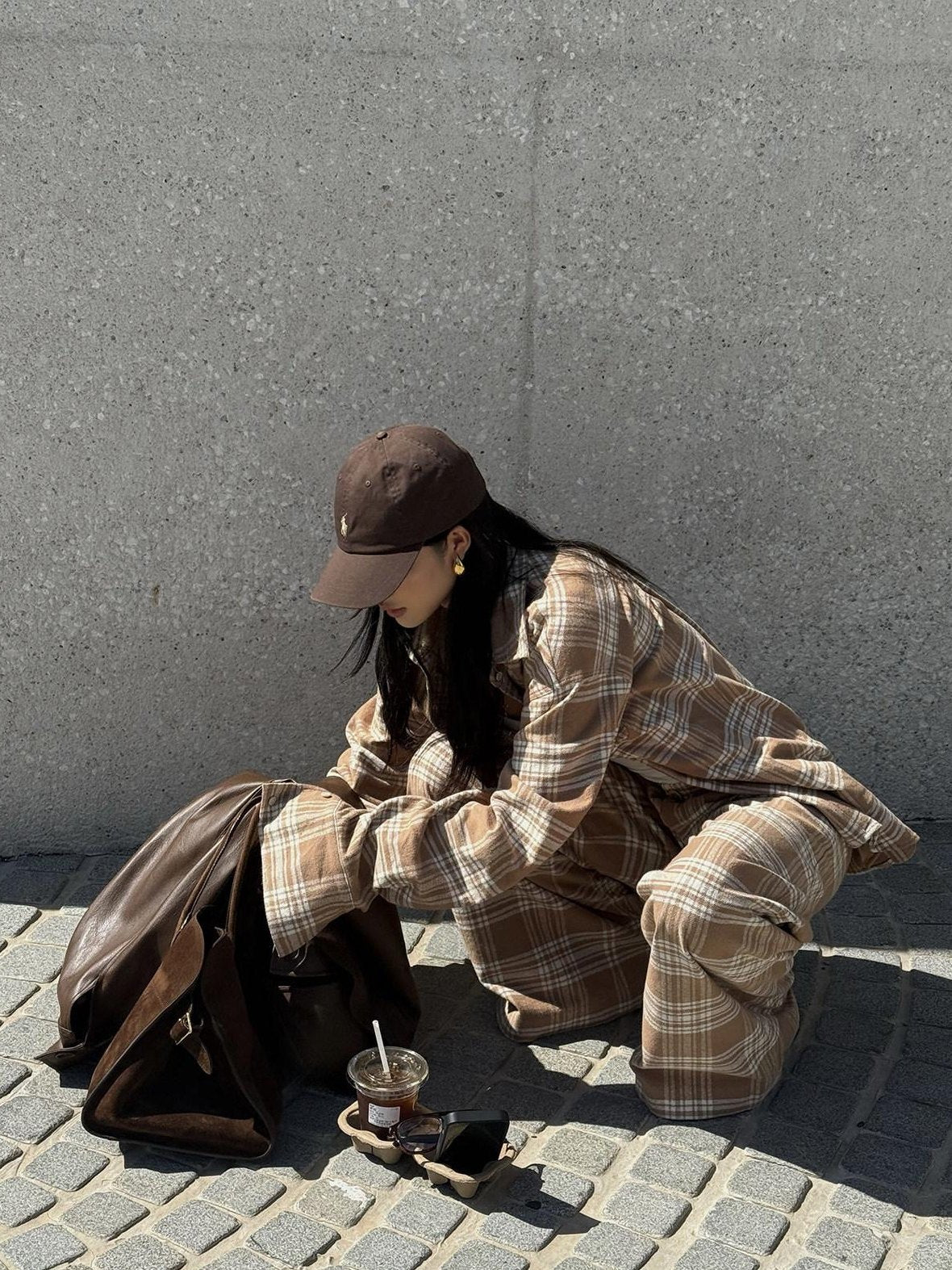 rovente 100% Cotton Plaid Casual Relaxed Zipper Natural Waist Women Wide Leg Pants