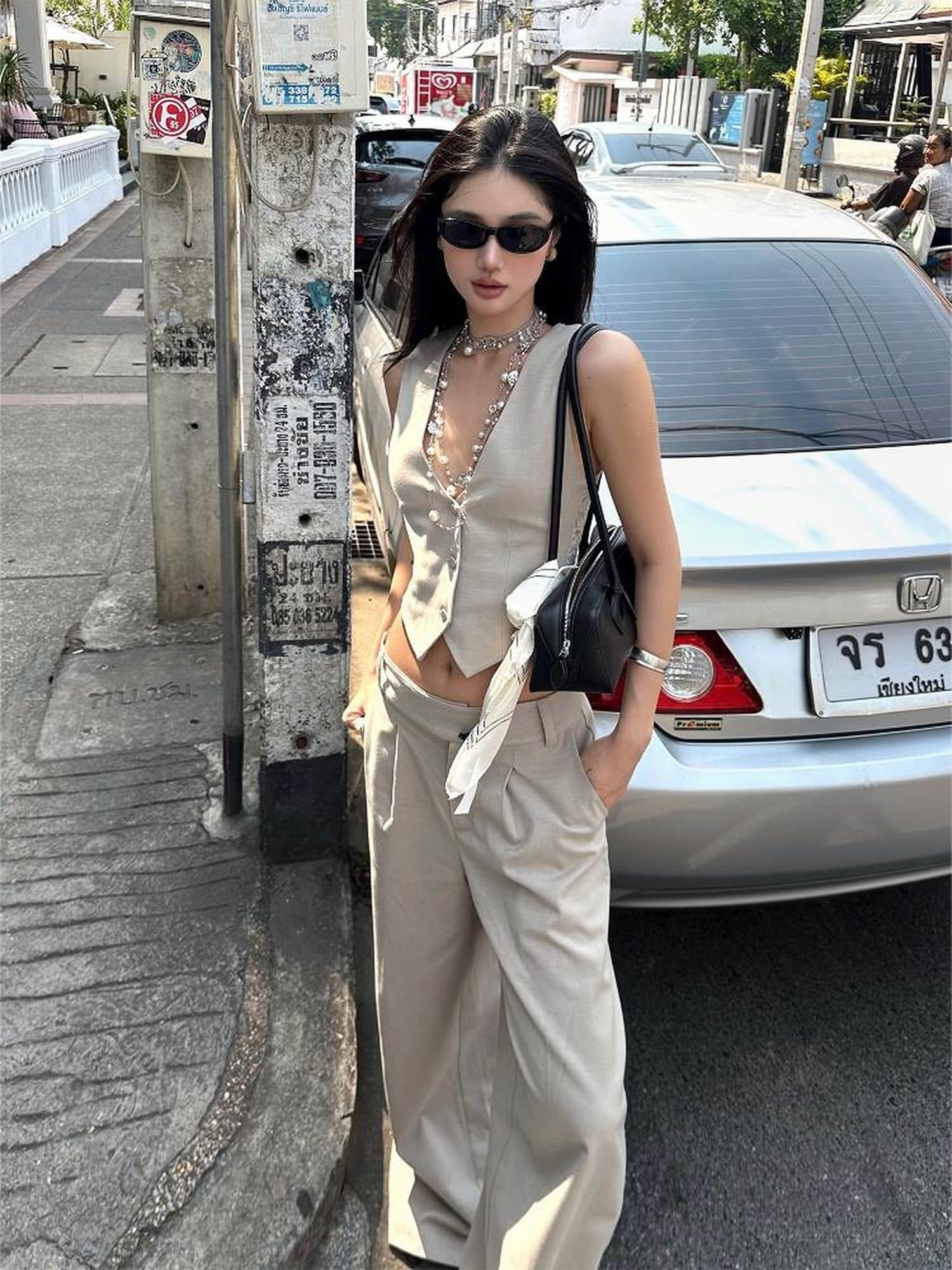 rovente Soft Lambswool Blend Natural Waist Relaxed Fit Women Light Khaki Wide Leg Pants