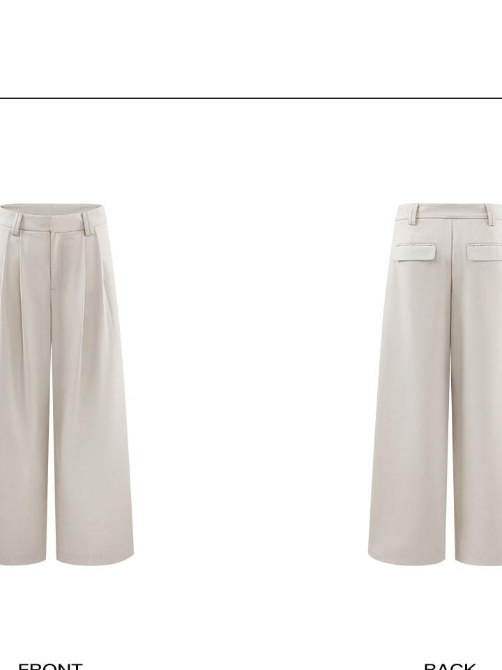 rovente Soft Stretch Beige Casual Simple Pockets Low Waist Woven Women Wide Leg Pants