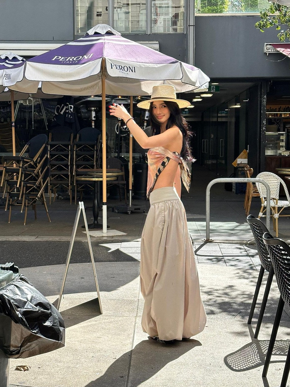 rovente Comfort Pocket Minimal Casual High Elastic Waist Women Grey Green Wide Leg Pants