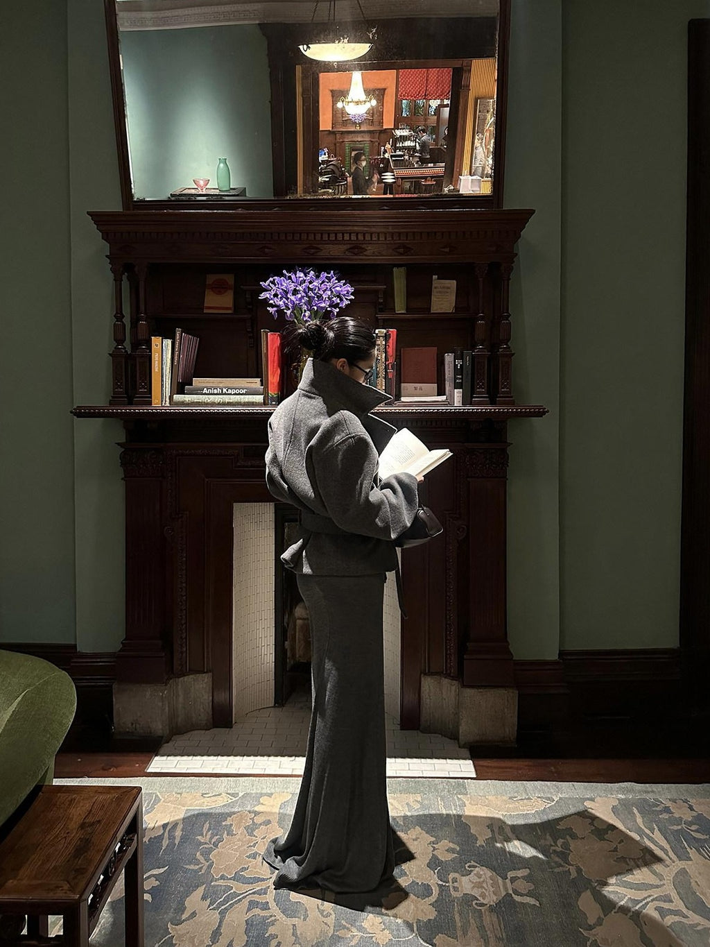 rovente Warm Thick Stand Collar Loose Korean Pocket Women Dark Gray Wool Coats