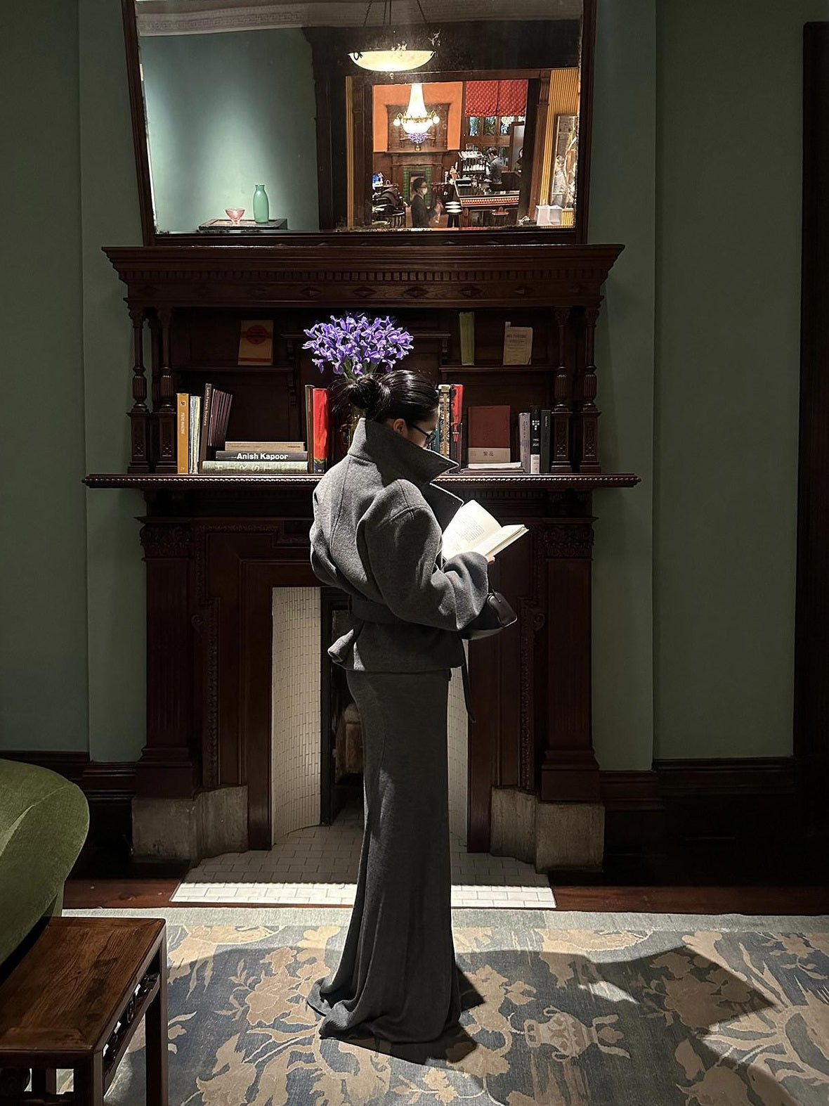 rovente Warm Thick Stand Collar Loose Korean Pocket Women Dark Gray Wool Coats