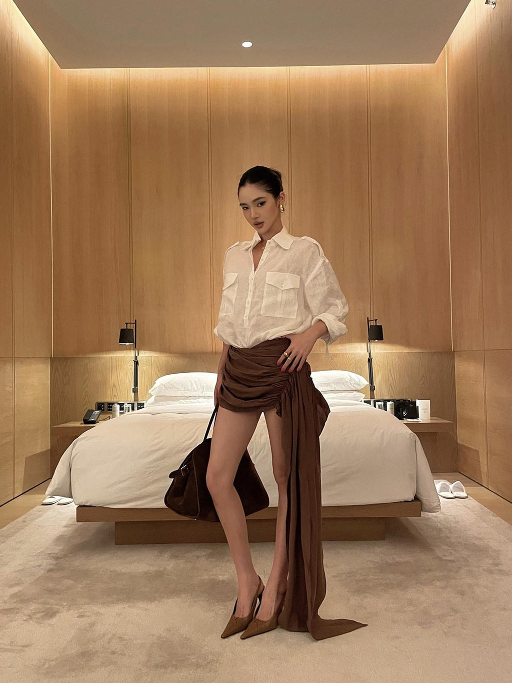 rovente Lined Pleated Low Waist Slim Fit Pencil Skirt Everyday Travel Coffee Mini Skits