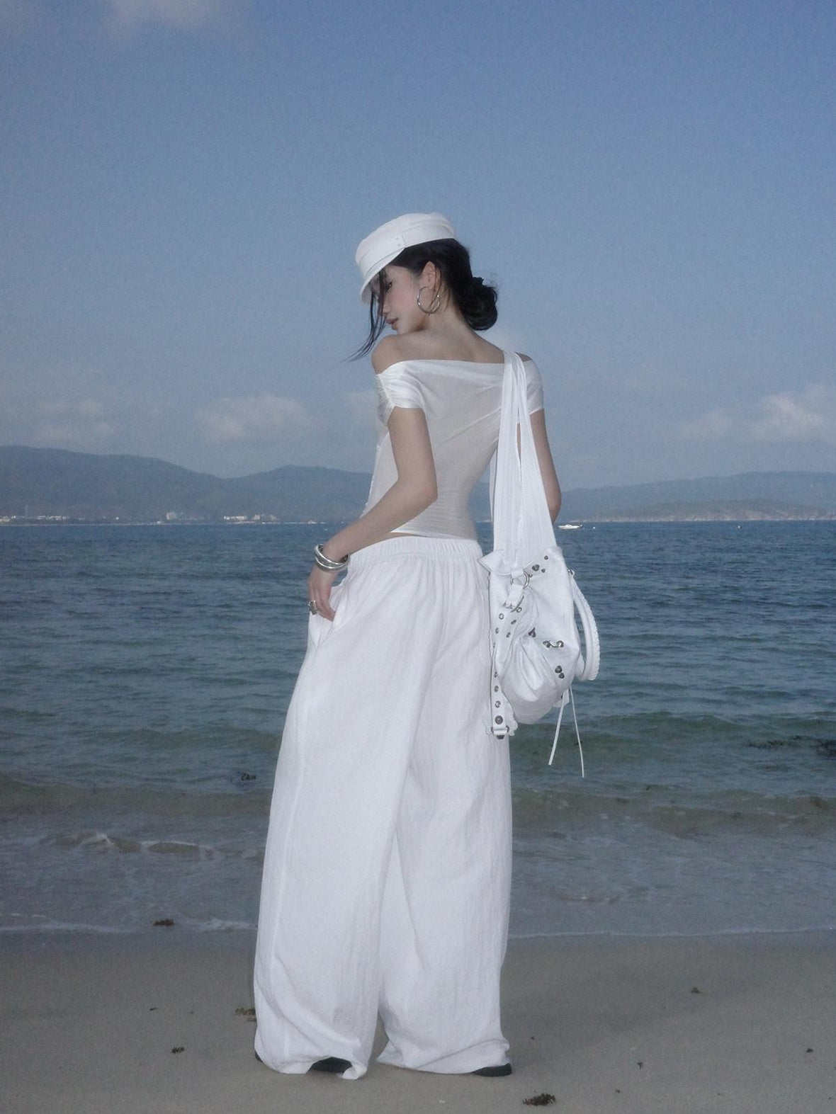 rovente Sexy Slim Tie Front Cropped White Bardot Top Women Travel Off Shoulde Cop Tops