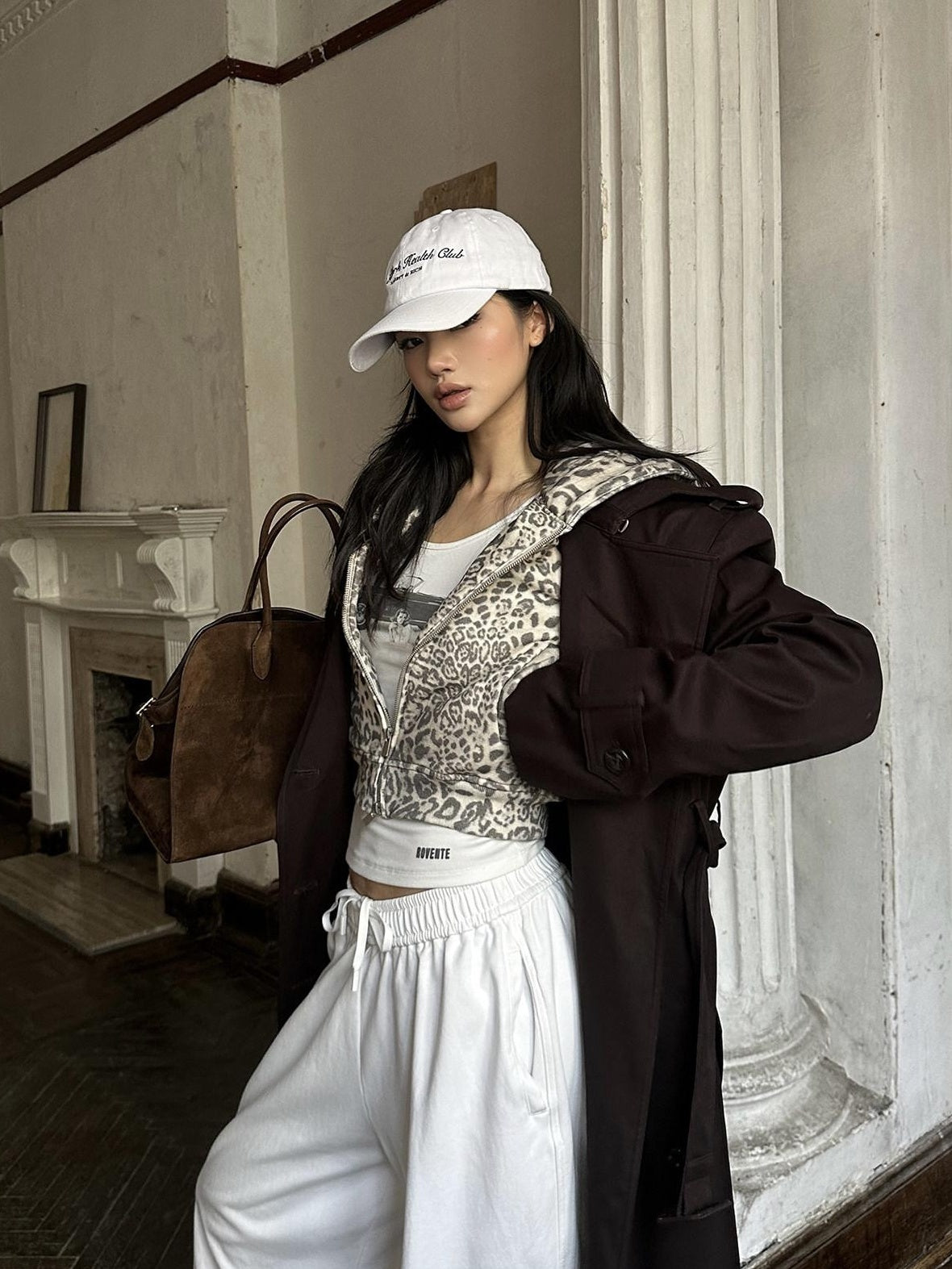 rovente Leopard Print Oversized Cropped Hooded Zip Women 100 Percent Cotton Hoodie