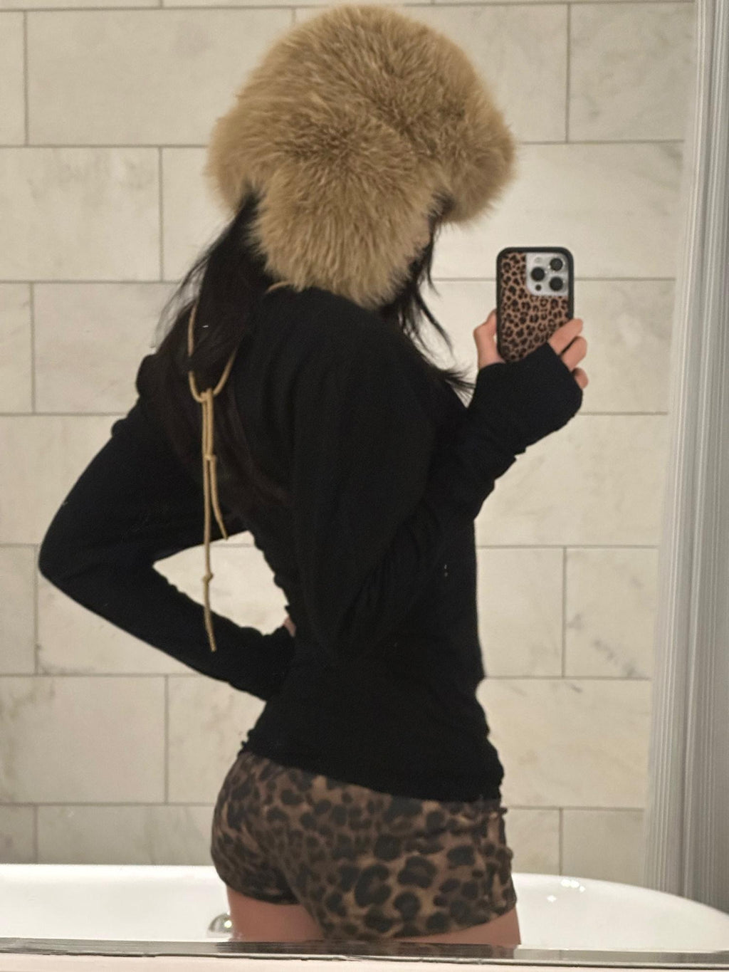 rovente V-neck Slim Knit Black With Leopard Tie Womens Casual Long Sleeve T-Shits