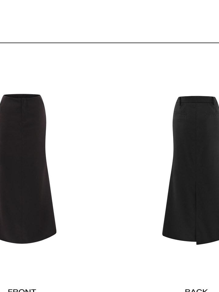 rovente Lined Back Slit Minimalist Low Waist Pencil Skirt With Pockets Brown Maxi Skits