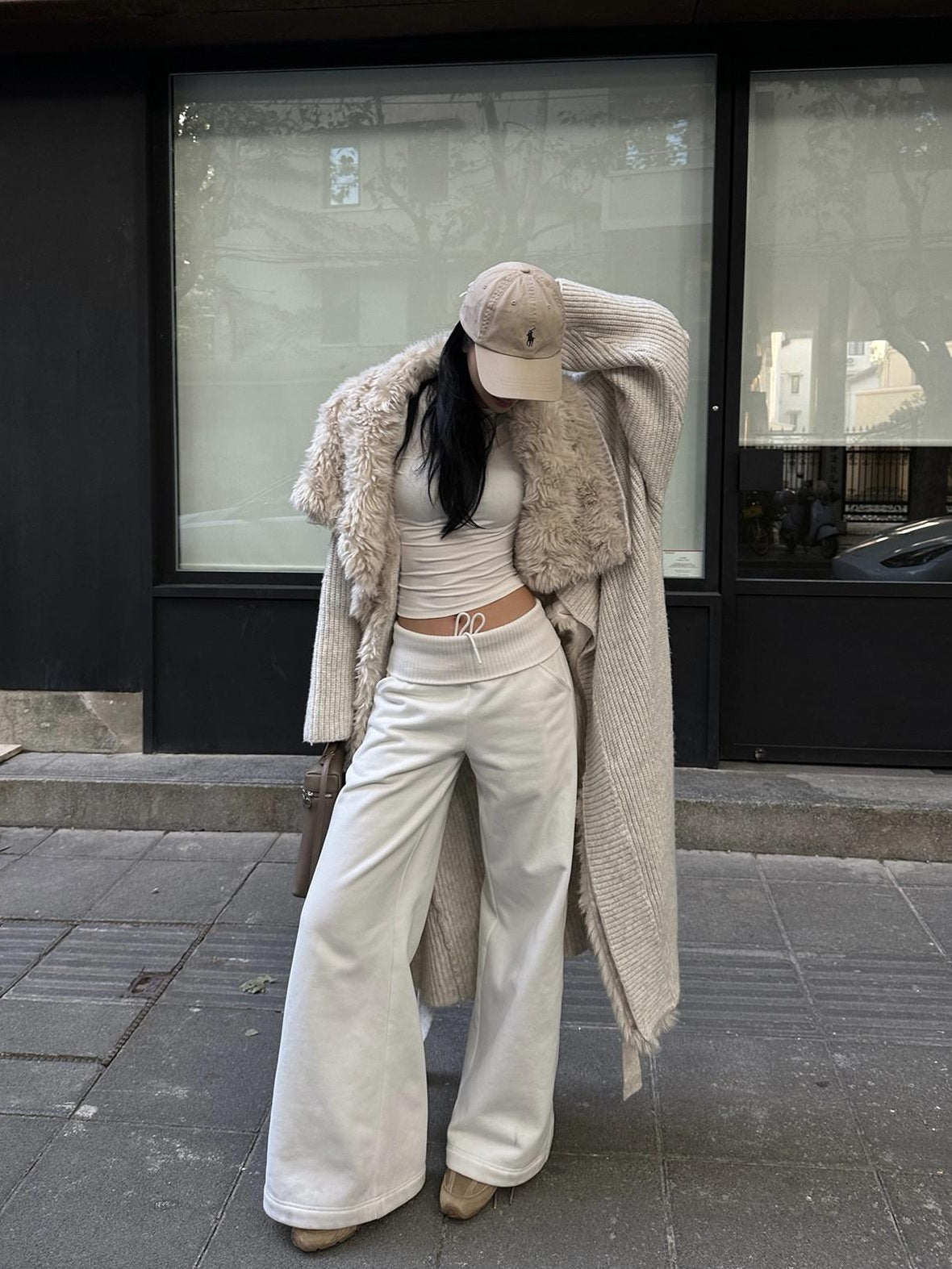 rovente Warm Wool Blend Longline Loose Tie Detail Women Open Front Knit Beige Cadigans