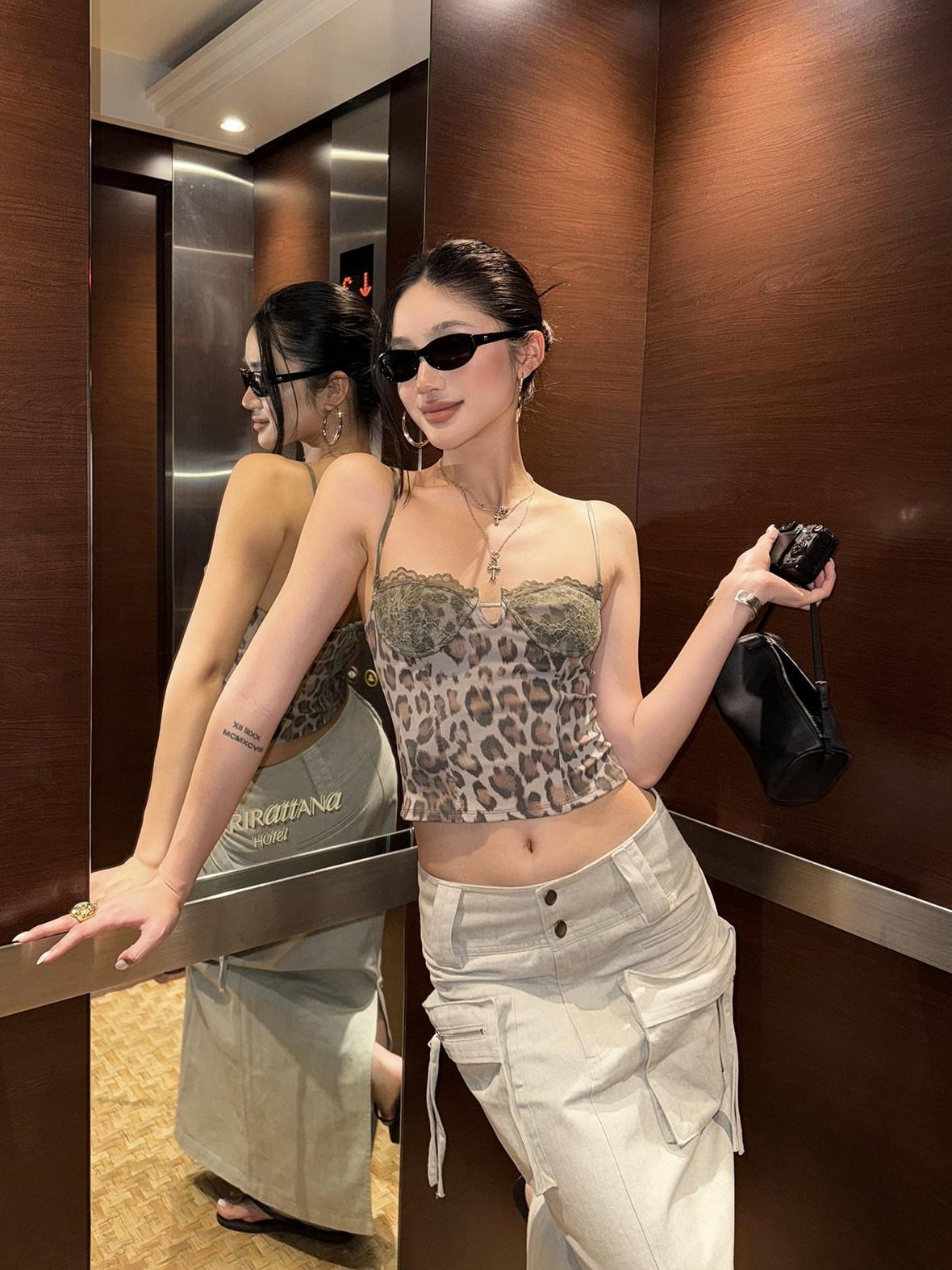 rovente Original Design Slim Lace Trim Leopard Print Xinjiang Cotton Camisoles