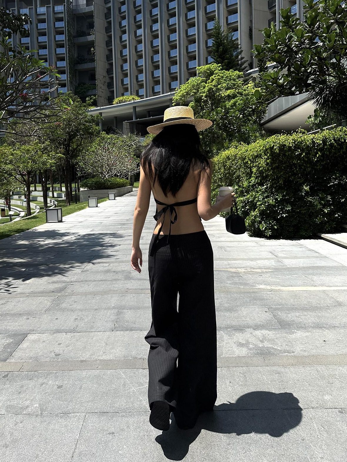 rovente Professional Office Natural Waist Black Pinstripe Polyester Long Wide Leg Pants