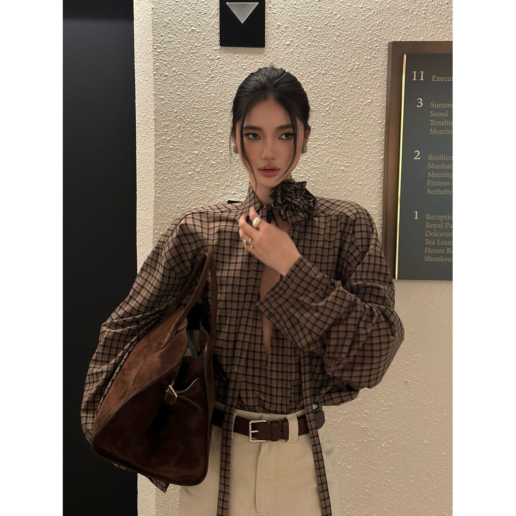 rovente_Soft_Viscose_Stretch_Casual_Loose_V-neck_Long_Sleeve_Women_Plaid_Pullover_Shits_MISSTT