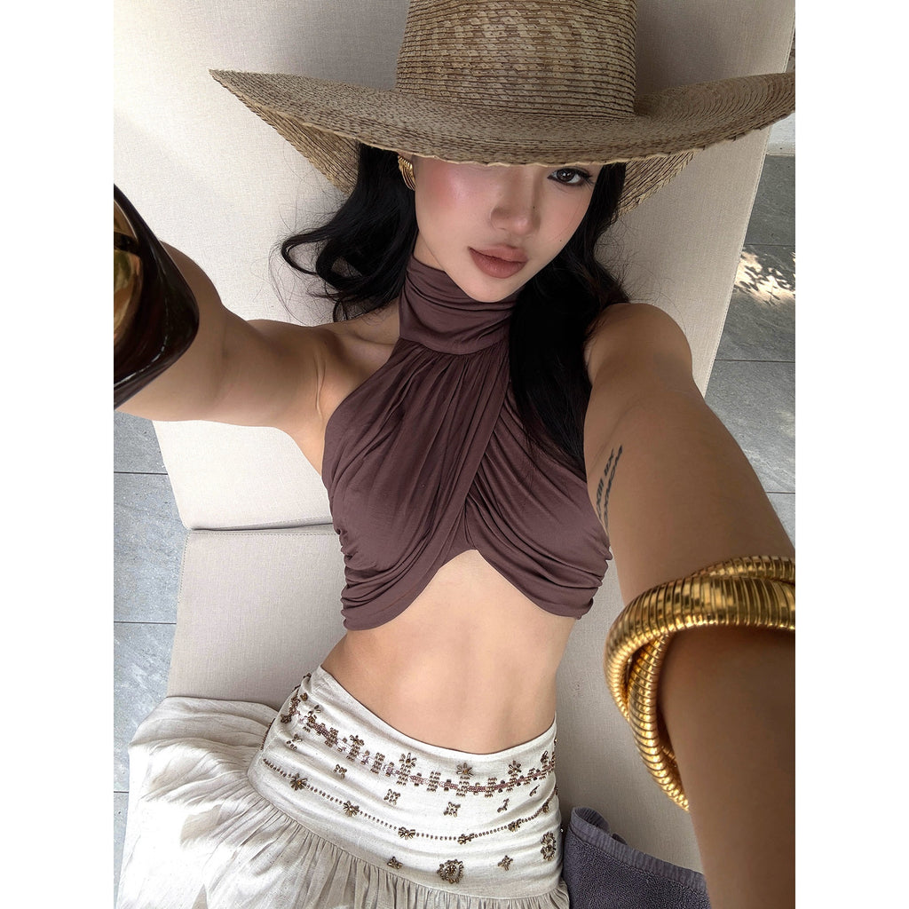 rovente_Soft_Modal_Stretch_Slim_Halter_Neck_Cropped_Solid_Coffee_Brown_Camisoles_MISSTT